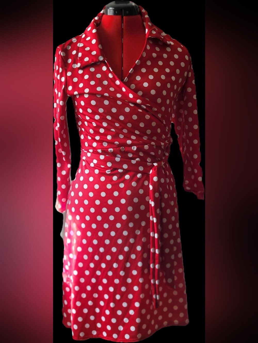 Star Vixen Red Polka Dot Long Sleeve Wrap Dress